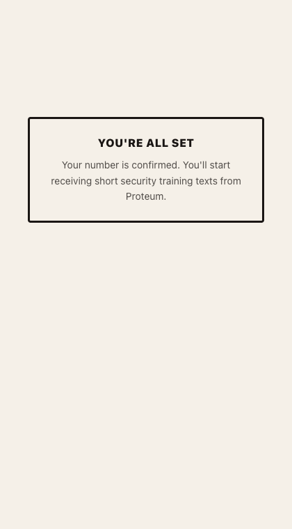 Confirmation page after submission showing You're all set